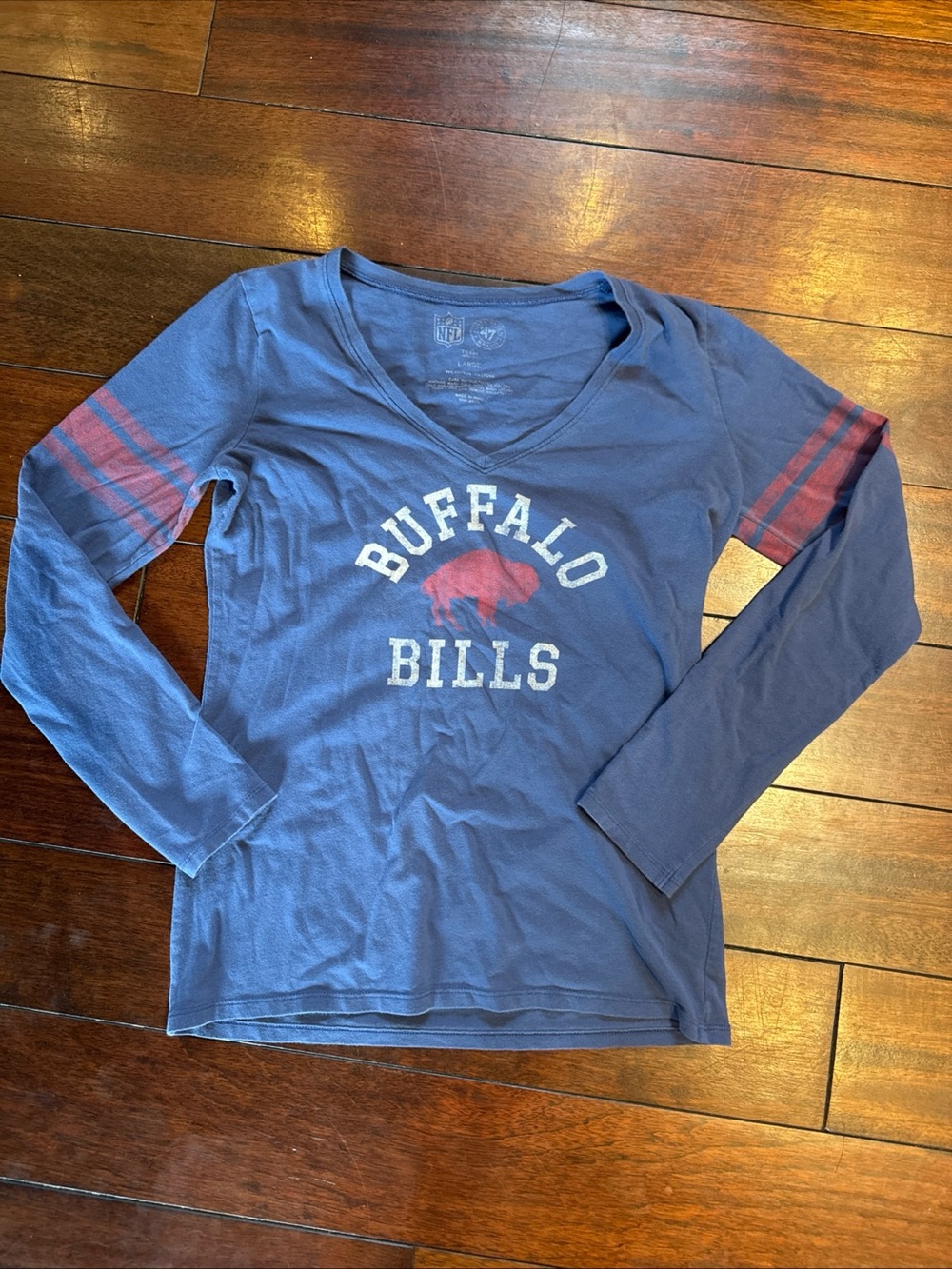NFL Women's Navy Long-Sleeve V-Neck Buffalo Bills Tee with Red Accents